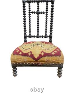 ART POPULAIRE Prie-dieu Napoléon III (1876) En Bois Et Tissu Brodé