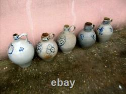 Alsace Art Populaire Lot 5 Cruches Gravees Poterie Gres Au Sel Betschdorf