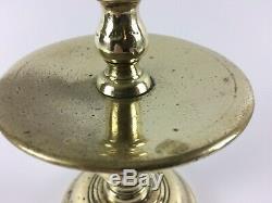 Ancien Bougeoir A Disque Flambeau Haute Epoque XVII Bronze Pays-bas
