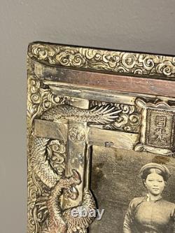 Ancien Cadre Métal Argenté époque INDOCHINE