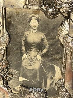 Ancien Cadre Métal Argenté époque INDOCHINE