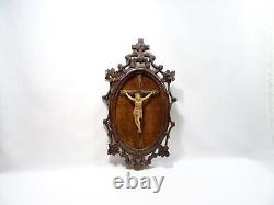 Ancien Cadre Religieux Foret Noire Bois Sculpte Crucifix Christianisme Religious