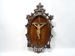 Ancien Cadre Religieux Foret Noire Bois Sculpte Crucifix Christianisme Religious