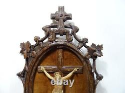 Ancien Cadre Religieux Foret Noire Bois Sculpte Crucifix Christianisme Religious
