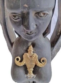 Ancien Chandelier Bougeoir Pic Cierge En Bois Sculpté SPHYNX Haute Période