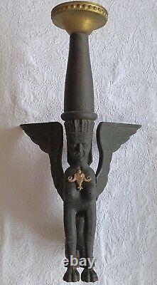Ancien Chandelier Bougeoir Pic Cierge En Bois Sculpté SPHYNX haute période