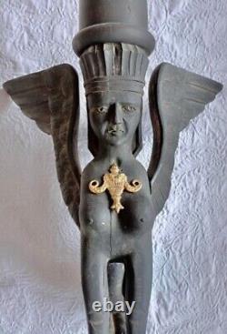 Ancien Chandelier Bougeoir Pic Cierge En Bois Sculpté SPHYNX haute période