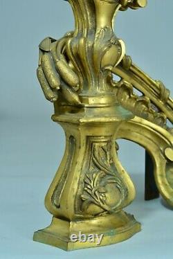 Ancien Chenet Feu Louis XV Rocaille Vase Bronze Doré Antique Fire dogs Germain
