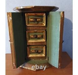 Ancien Coffret à Bijoux et huit miroirs Forme octogonale et ses trois tiroirs