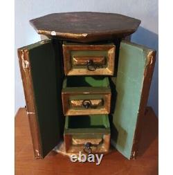 Ancien Coffret à Bijoux et huit miroirs Forme octogonale et ses trois tiroirs