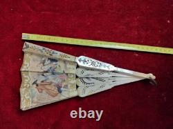 Ancien Éventail Isabelin. Papier Peint, Os Sculpté Et Nacre. Espagne. XIX Siècle