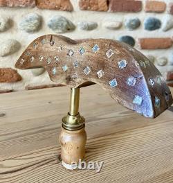 Ancien Grand Miroir aux Alouettes Buis et Laiton Hauteur Totale 55 cm