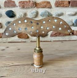 Ancien Grand Miroir aux Alouettes Buis et Laiton Hauteur Totale 55 cm