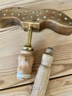 Ancien Grand Miroir aux Alouettes Buis et Laiton Hauteur Totale 55 cm