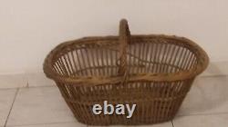 Ancien Grand Panier En Osier Vintage Rangement A Linge Fruits Divers Decoration