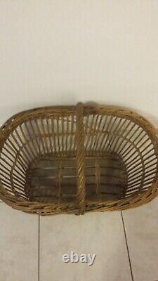 Ancien Grand Panier En Osier Vintage Rangement A Linge Fruits Divers Decoration