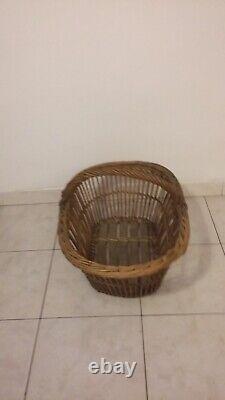 Ancien Grand Panier En Osier Vintage Rangement A Linge Fruits Divers Decoration