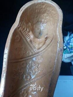 Ancien Moule A Gâteau Terre Cuite Poupon Alsace Art Pop Engobe Clair
