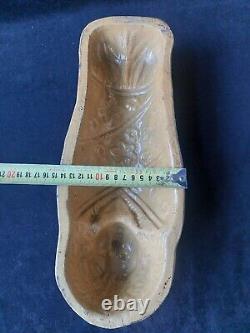 Ancien Moule A Gâteau Terre Cuite Poupon Alsace Art Pop Engobe Clair