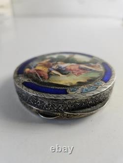 Ancien Poudrier Italien en Argent et émail