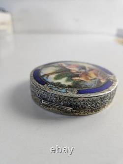 Ancien Poudrier Italien en Argent et émail