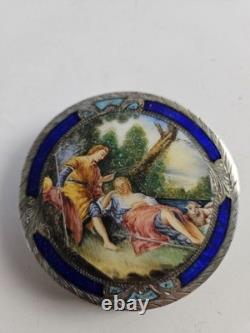 Ancien Poudrier Italien en Argent et émail