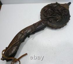 Ancien SOUFFLET bois sculpté XIXème siècle art populaire cheminée