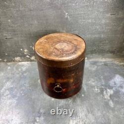 Ancien Sceau / pot de mesure asiatique en bois laqué cerclé métal Asie XIXe