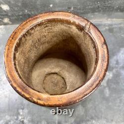 Ancien Sceau / pot de mesure asiatique en bois laqué cerclé métal Asie XIXe