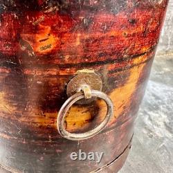 Ancien Sceau / pot de mesure asiatique en bois laqué cerclé métal Asie XIXe