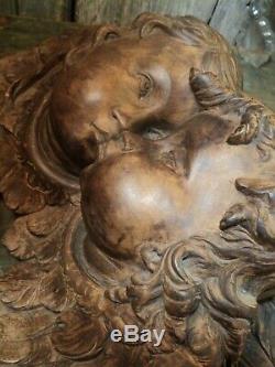 Ancien Sculpture Bois Angelot Amours Ange Religieux Ornement Baroque Chérubin