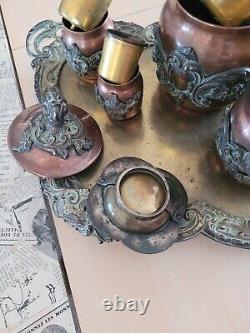 Ancien Service Nécessaire Fumeur Pot Onguent Cuivre Bronze Tabac Rocaille