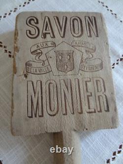 Ancien battoir de lavandière publicité savon Monier Eyguières art populaire