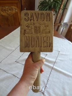 Ancien battoir de lavandière publicité savon Monier Eyguières art populaire