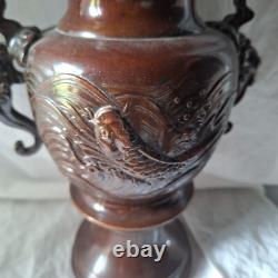 Ancien brule parfum, vase japonais chien Fu en bronze