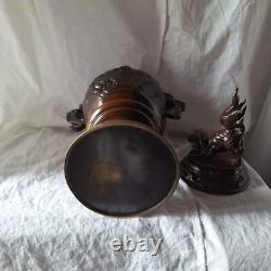 Ancien brule parfum, vase japonais chien Fu en bronze