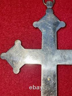 Ancien crucifix micromosaïque Rome Début XXe Métal argenté Christ en bronze