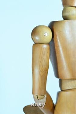 Ancien grand mannequin de peintre atelier 1950 bois patiné 89 cm articulé