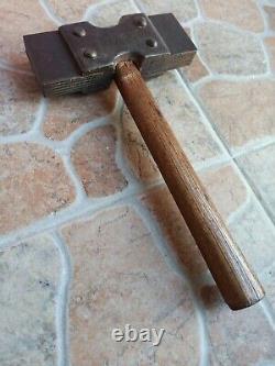 Ancien marteau tailleur de pierre art populaire outil métier metal bois Rare
