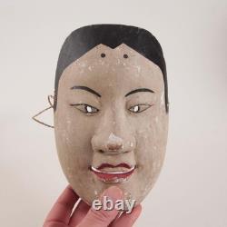 Ancien masque en bois sculpté Kagura ou Dengaku Objet ancien d'art populaire