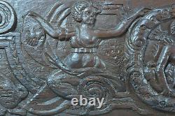 Ancien panneau de coffre 16ème Diane Renaissance sphinge Bois sculpté Mariage