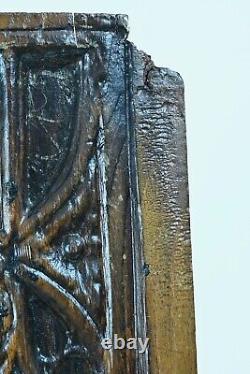 Ancien panneaux gothique en bois sculpté haute époque chêne médiéval Normandie
