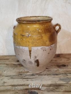Ancien pot terre cuite émaillé jaune Sud Ouest
