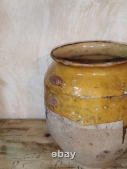 Ancien pot terre cuite émaillé jaune Sud Ouest