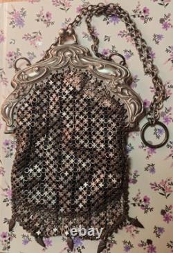 Ancien sac aumônière en cotte de mailles Style Art Nouveau (Années 1900)
