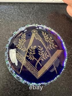 Ancien sulfure presse-papier francs-maçons maçonnique compas loge Verre Bleu