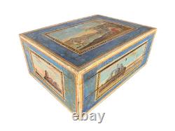 Ancienne Boite à ouvrage peinte tableau peuplier miroir Coffret Couture 1800