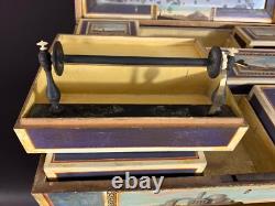 Ancienne Boite à ouvrage peinte tableau peuplier miroir Coffret Couture 1800