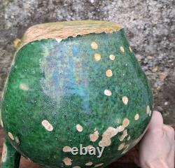 Ancienne Gargoulette Orjol Cruche Barque Terre Cuite Vernissée Verte XIXème Sud