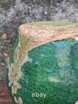 Ancienne Gargoulette Orjol Cruche Barque Terre Cuite Vernissée Verte XIXème Sud